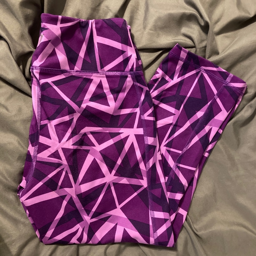 Bright purple geometric old navy workout capris